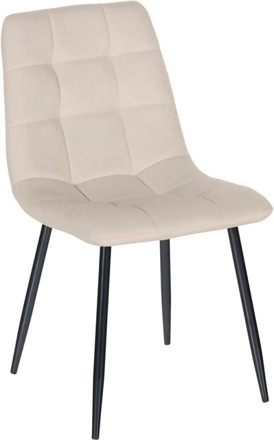 DELUKE Esszimmerstuhl VOUL Polsterstuhl aus Samt in Creme mit gesteppter Polsterung und Bodenschonern - Bild 1