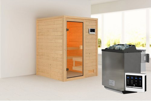 Karibu Sauna Turgel aus Fichte in Braun für 2 Personen mit 9 kW Ofen, B/T/H: 145 x 145 x 187 cm - Bild 1