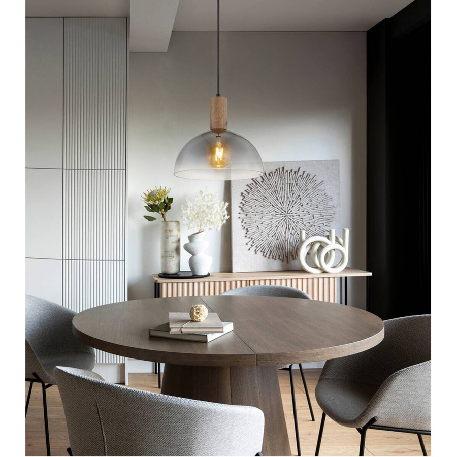 GLOBO Lighting Hängeleuchte ROMY in Mattschwarz und Dunkelbraun mit Glas und Holz, Höhe: 120 cm, Durchmesser: 30 cm, E27 - Bild 2