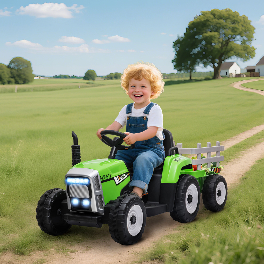 HOMCOM Elektrischer Traktor mit Anhänger Kinder-Elektroauto Grün - Bild 2