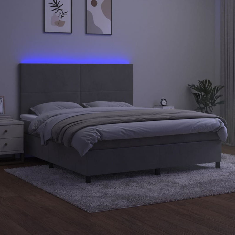 Vidaxl Kontinentalbett mit Matratze und LED in Grau aus Samt, B/T: 180 x 200 cm - Bild 3