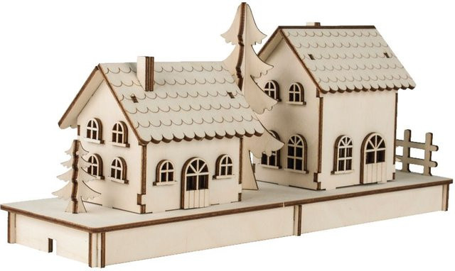 Rayher Holzbausatz 2 Lichterhäuser aus Sperrholz in Beige für Weihnachten - Bild 1
