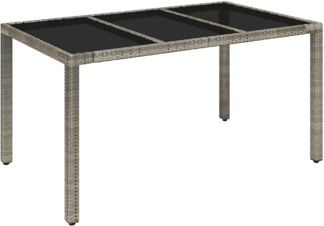 vidaXL Gartentisch aus Poly Rattan mit Hartglasplatte in Grau, B/T/H: 150 x 90 x 75 cm - Bild 1