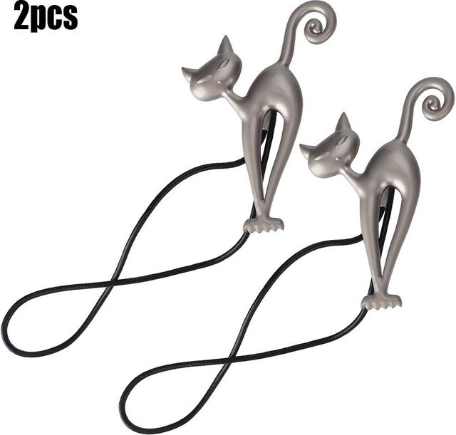 CosyHome Magnetischer Vorhanghalter in Katzenform aus Metall, Grau - Bild 1