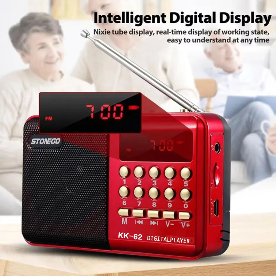 STONEGO Tragbares Mini-Radio in Rot mit FM, USB, TF und MP3-Player als kompakter Lautsprecher für Reisen und Outdoor - Bild 2