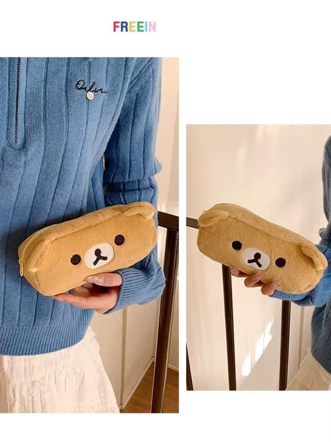 Rilakkuma Plüsch-Federmäppchen in Braun als Kosmetiktasche im japanischen Stil für Schüler und Mädchen - Bild 5