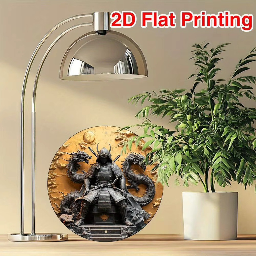 CIFBUY Samurai-Drachen Metall-Wandkunst, rundes Aluminiumschild im Vintage-Stil, Durchmesser: 20,3 cm, Mehrfarbig - Bild 3