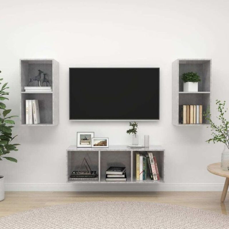 Vidaxl 3-teiliges TV-Schrank-Set in Grau aus Holzwerkstoff im minimalistischen Design - Bild 1