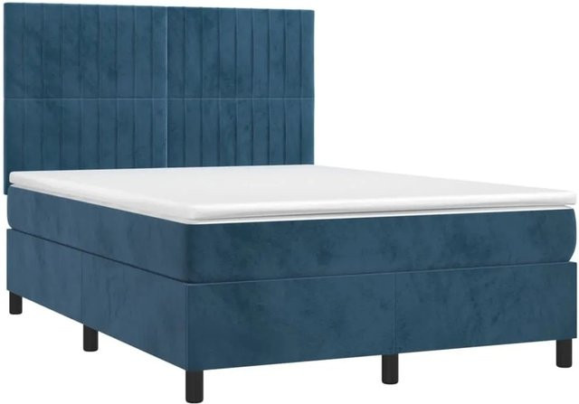 vidaXL Boxspringbett mit Matratze Dunkelblau aus Samt, Hybrid-Konstruktion mit Taschenfederkern, B/T: 140 x 190 cm - Bild 1