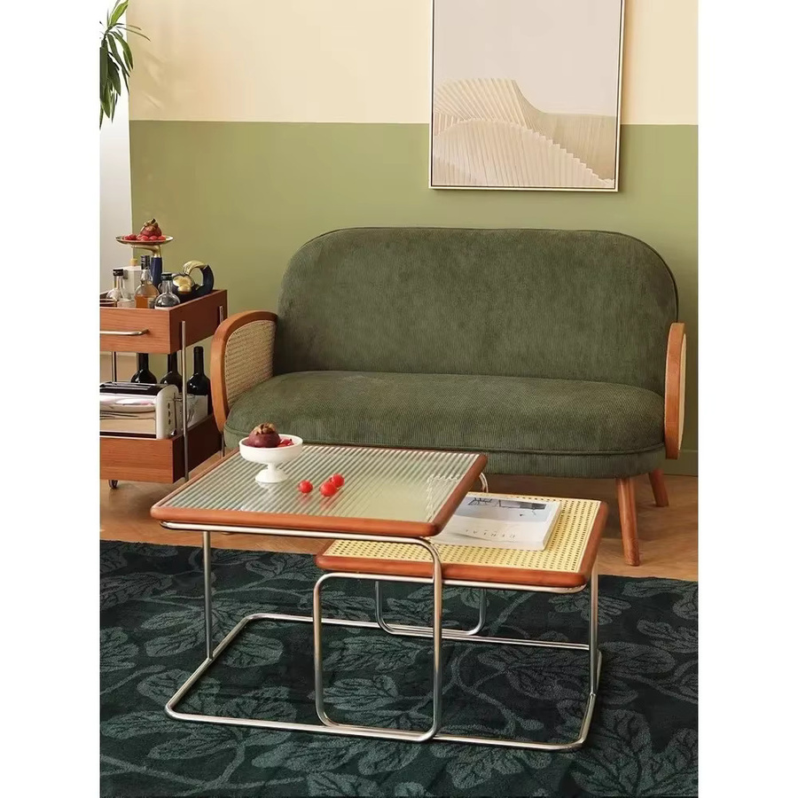 XMSJ Couchtisch im Mid-Century-Stil aus Rattan und Glas in Braun - Bild 2