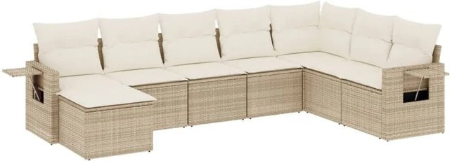 vidaXL 8-tlg. Garten-Sofagarnitur in L-Form aus Poly-Rattan und pulverbeschichtetem Stahl mit Kissen in Beige-Creme - Bild 1