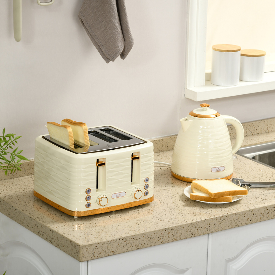 HOMCOM Frühstücks-Set mit Wasserkocher und Toaster in Beige, 2200 W, Wasserkocher 1,7 l und 4-Scheiben-Toaster mit 7 Bräunungsstufen - Bild 2