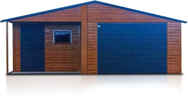 Liderstal Doppelgarage Standard aus Trapezprofilblech mit Satteldach und Schwingtor in Holzoptik, B/T/H: 700 x 800 x 290 cm - Bild 1