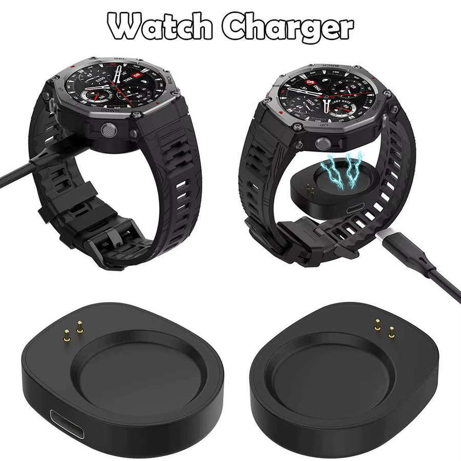 USB-Ladekabel für Amazfit T-REX3 Pro HelioStrap Smartwatch in Schwarz mit USB-A und USB-C Anschluss - Bild 3
