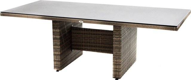 OUTFLEXX Rabida Dining Tisch aus Polyrattan in Beige mit Glasplatte in Steinoptik, B/T: 220 x 100 cm - Bild 1