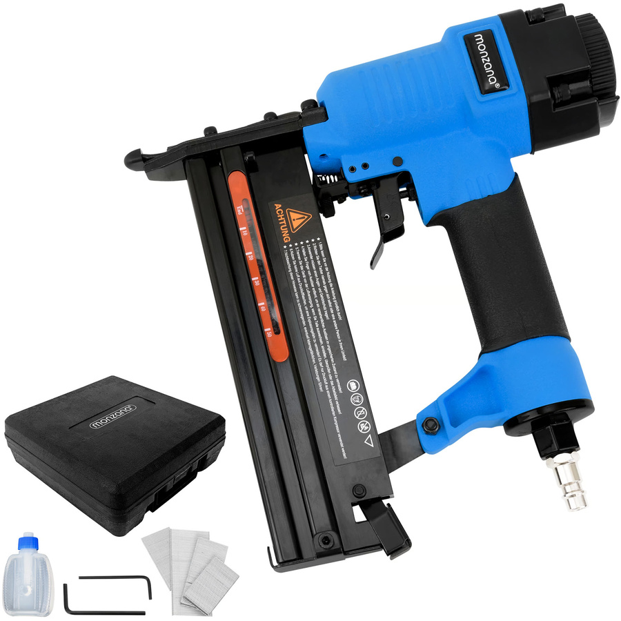 Monzana Druckluft-Set bestehend aus Druckluft-Tacker und 10m Druckluftschlauch-Aufroller in Blau-Schwarz, Wandmontage - Bild 2