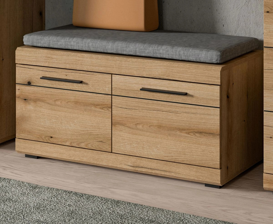 Garderobe Sitzbank Shawn in Evoke Eiche mit Schuhregal, Breite: 90 cm, Tiefe: 40 cm, Höhe: 90 cm - Bild 1