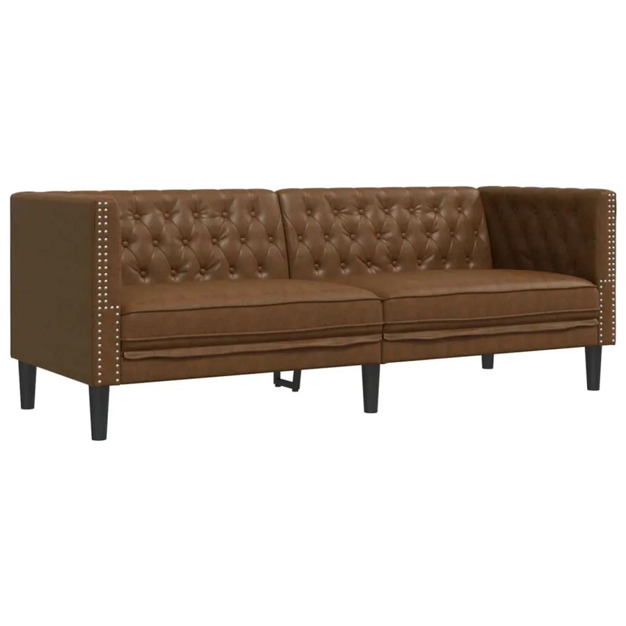 vidaXL Chesterfield-Sofa 3-Sitzer in Braun mit Kunstleder und Mikrofaser in Wildleder-Optik - Bild 2