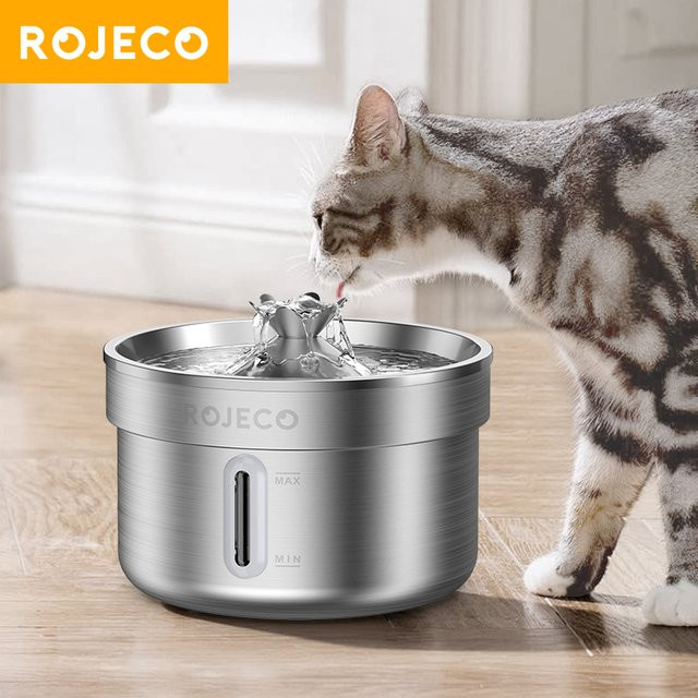 ROJECO Edelstahl-Trinkbrunnen für Katzen und Hunde, intelligenter automatischer Wasserspender in Silber - Bild 1