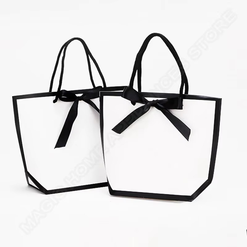 50 weiße Papiertüten mit Schleife und Griffen für Geschenke, Hochzeiten und Partys - Bild 2