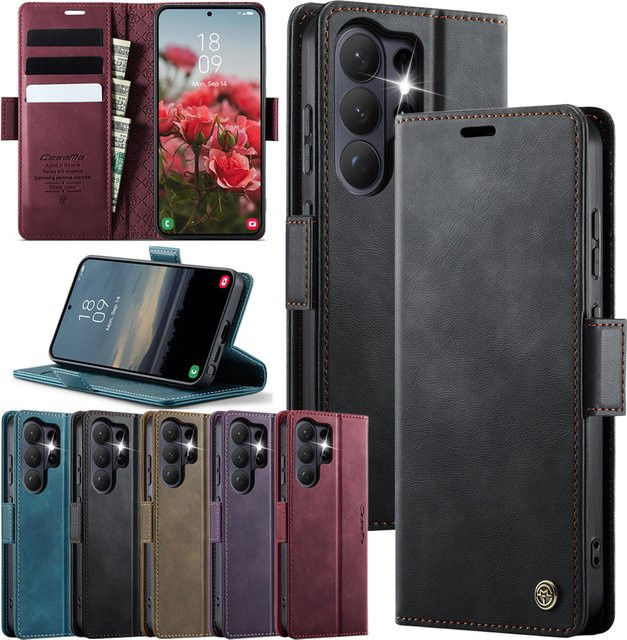 Leder Brieftasche Handyhülle für Samsung Galaxy S26 S25 S24 S23 S22 Ultra Plus mit Kartenfächern und Ständerfunktion in Rot - Bild 1