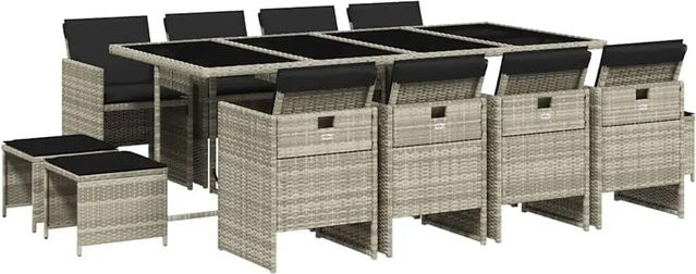 vidaXL 13-teilige Garten-Essgruppe aus Poly Rattan mit Kissen in Anthrazit und Hartglas-Tischplatte - Bild 1