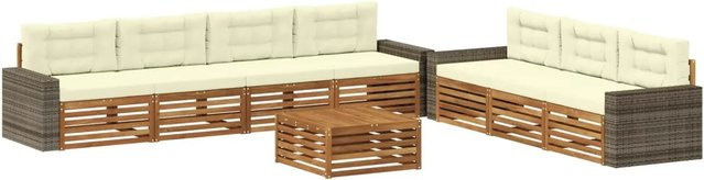 vidaXL Outdoor-Sofagarnitur aus Akazienholz mit 8-teiligem Set in Natur und Beige, B/T/H: 79 x 79 x 37 cm - Bild 1