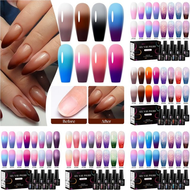 MEET ACROSS Thermisches Gel Nagellack Set, 8 Stück, Glänzend - Bild 1