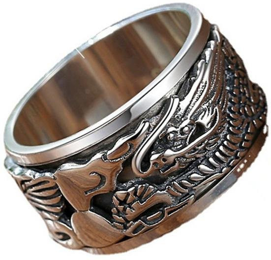 Binchi Keji Travel Ring, 925 Silber, Drache Wolken, Vintage, Herren, Größe 11 - Bild 1