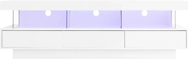 okwish TV Schrank in Weiß mit LED-Beleuchtung und App-Steuerung, modernes Hochglanz-Design für bis zu 70 Zoll, B/T/H: 160 x 38 x 50,5 cm - Bild 1