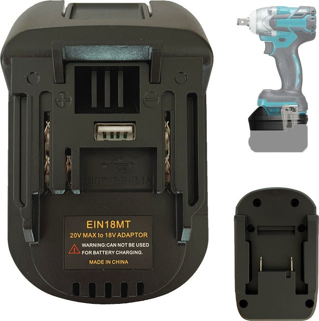 XMSJ Batterieadapter für Einhell 18V Li-Ionen-Akkus als Konverter für Makita 18V Akku-Elektrowerkzeuge, Schwarz - Bild 1