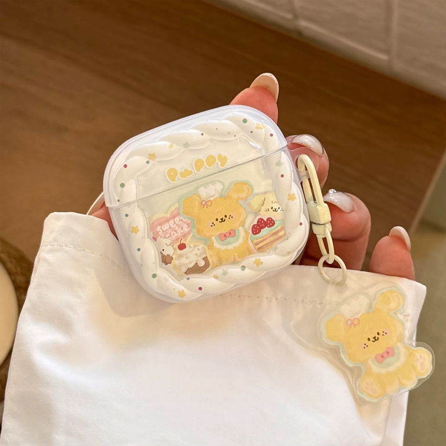 Niedrige Cartoon Dessert Welpen Kopfhörerhülle für Apple AirPods Pro und AirPods 1 2 3 4 inklusive Anhänger - Bild 2