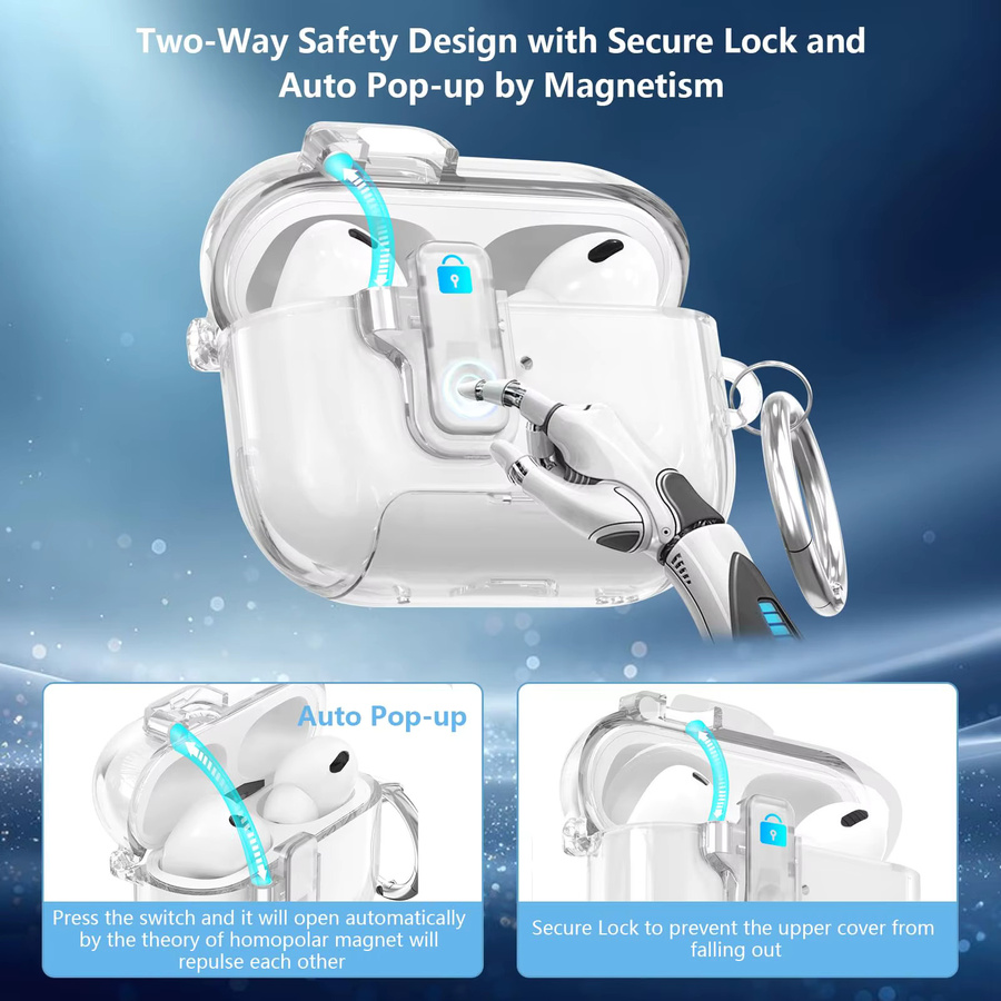 Stoßfeste TPU-Schutzhülle für AirPods Pro 3. Generation mit Trageband und Reinigungsset, transparent/blau - Bild 2