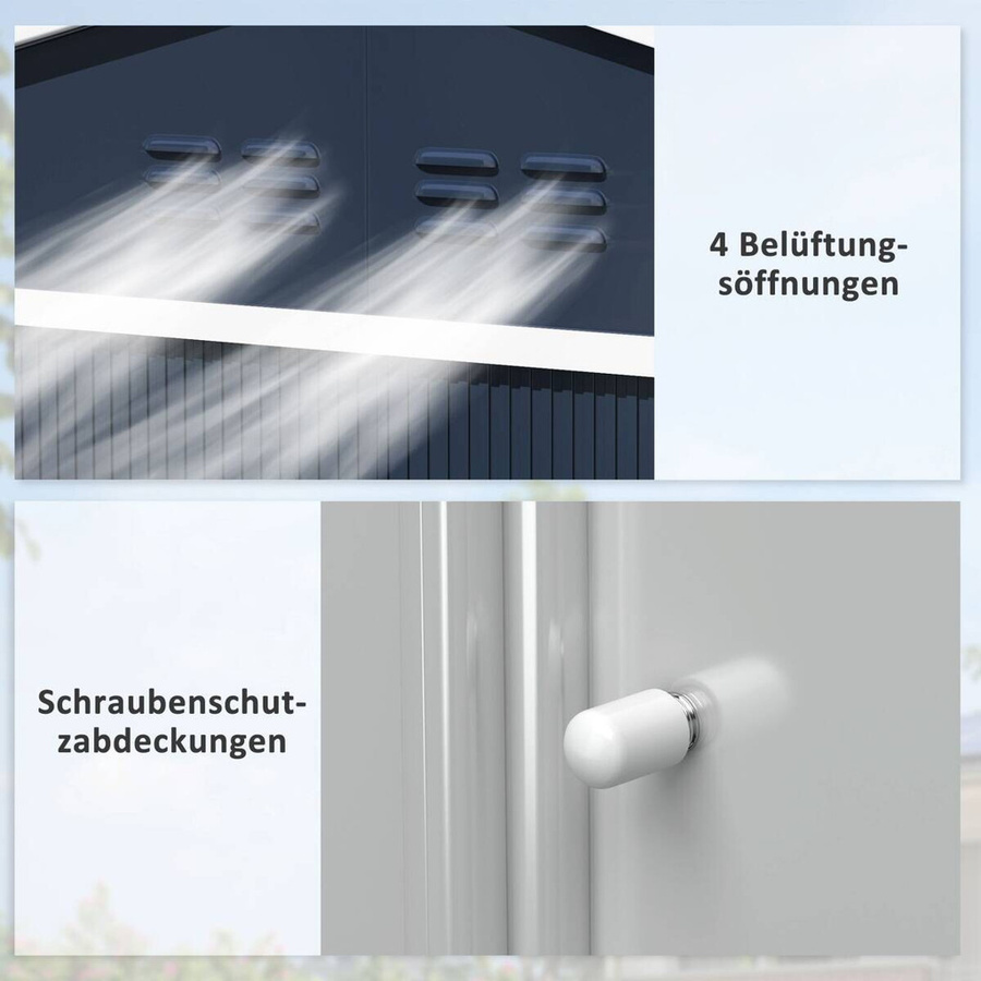Outsunny Gartenhaus aus verzinktem Stahl mit Satteldach und abschließbarer Schiebetür, Dunkelgrau, B/H/L: 277 x 195 x 192 cm - Bild 4