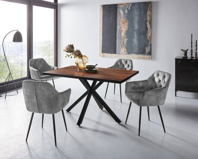 Essgruppe Hela Cleo I in Grau aus Holzwerkstoff und Samtvelour, B/H/T: 140 x 76 x 90 cm - Bild 1