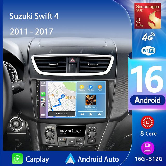 RSNAVI Android 16 Autoradio mit 2K Bildschirm für Suzuki Swift 4 (2011-2016, 2017) inklusive CarPlay, WIFI und 4G Unterstützung in Schwarz - Bild 1