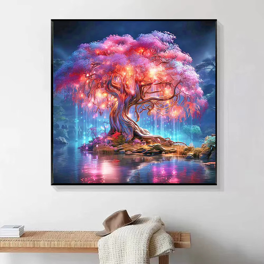 YUTTEE Diamant-Mosaik Bastelset mit floralem Baum-Motiv als Landschafts-Strass-Bild für Erwachsene - Bild 2
