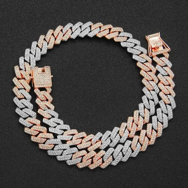 Halskette Kubanische Gliederkette, Edelstahl, Roségold, Zirkonia, Unisex, 76,2 cm - Bild 1