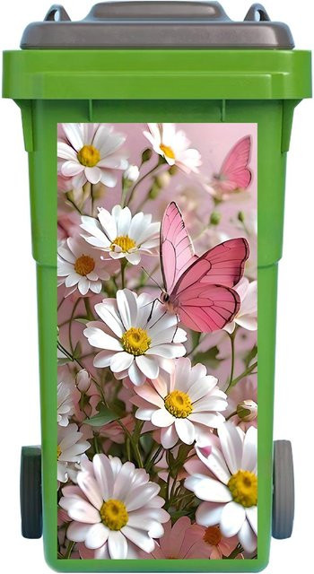 Sticker House Selbstklebender Mülleimer-Aufkleber mit Blumenpflanzen-Motiv, wasserfest, grün/weiß, Breite: 30 cm, Höhe: 70 cm - Bild 1