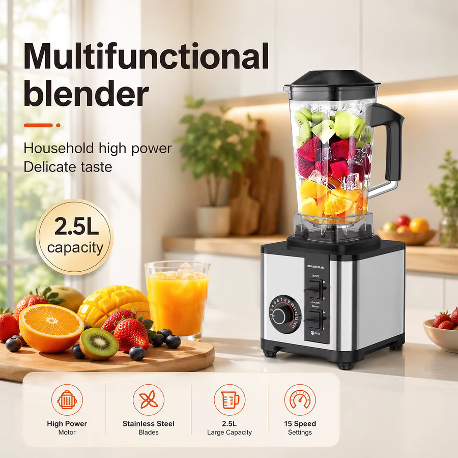 2-in-1 Hochgeschwindigkeits-Standmixer und Zerkleinerer mit 9500W, 8-Klingen-Smoothie-Maker und 24000 U/min, Silber, 2,5 l - Bild 3