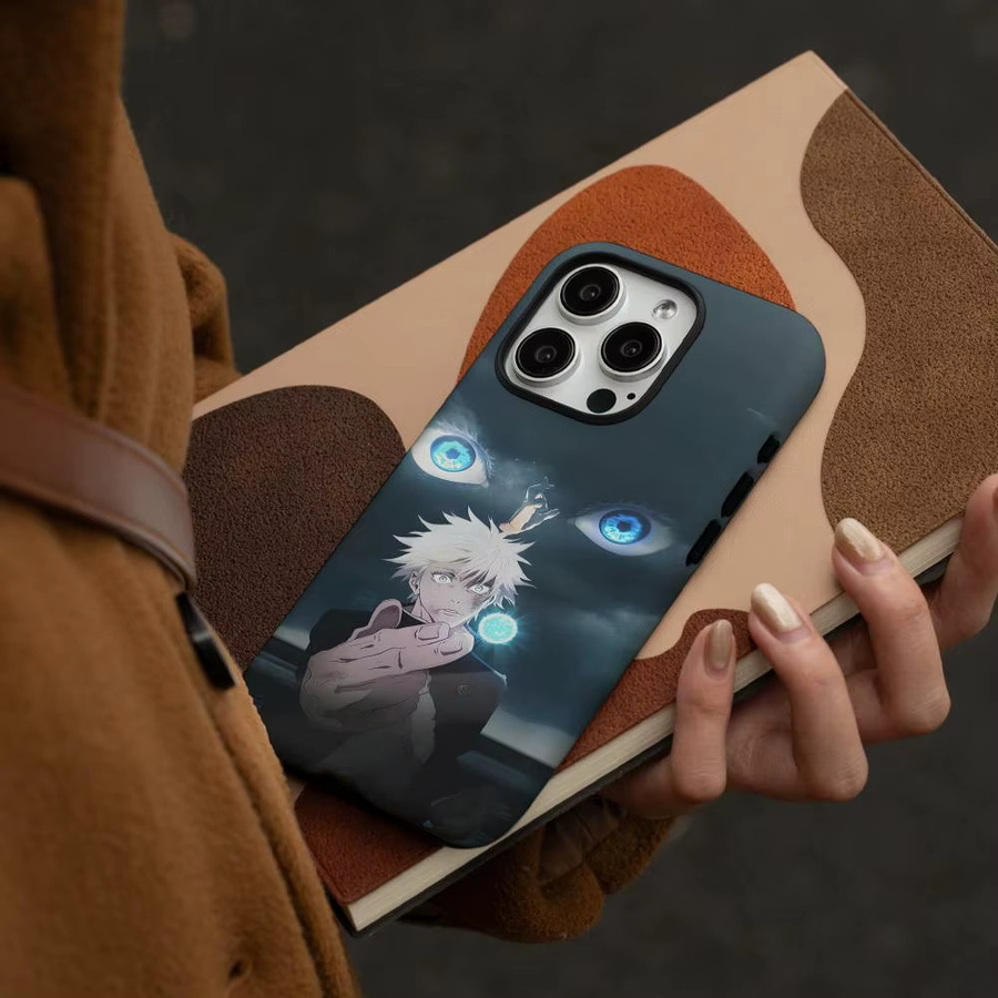 G-Gojo Anime Satoru Handyhülle für iPhone 17 16 15 14 13 12 Pro Max Plus in Weiß und Multicolour mit glänzender HD-Doppelschicht-Flüssighartschale - Bild 2
