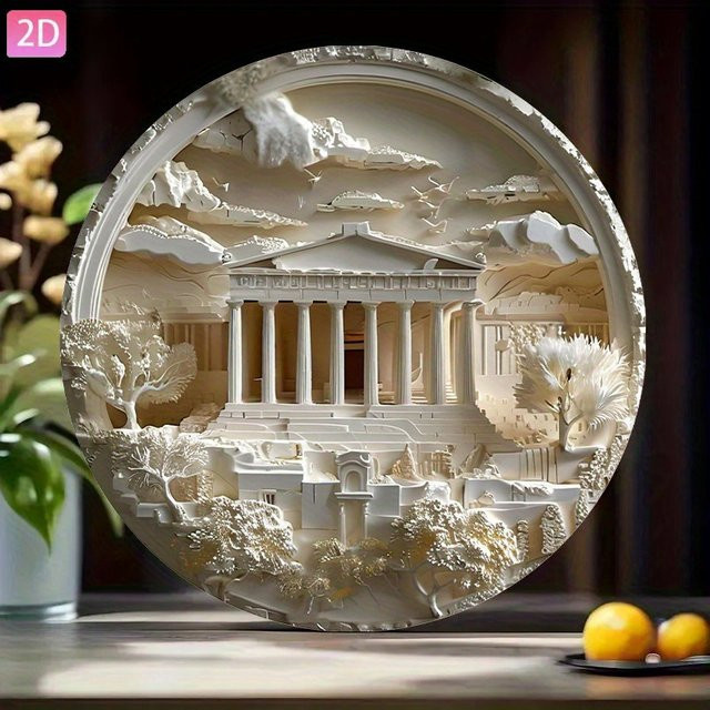 Rundes 2D-Wandschild aus Aluminium von CIFBUY im mediterranen griechischen Stil, Farbe: Weiß, Durchmesser: 20 cm - Bild 1