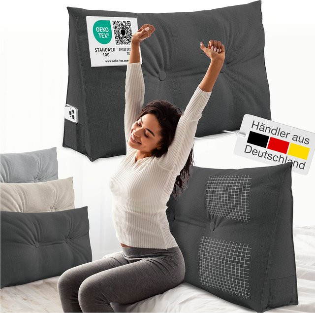 ELONEO Rückenkissen Bett- und Rückenstützkissen, Anthrazit, 70 cm - Bild 1
