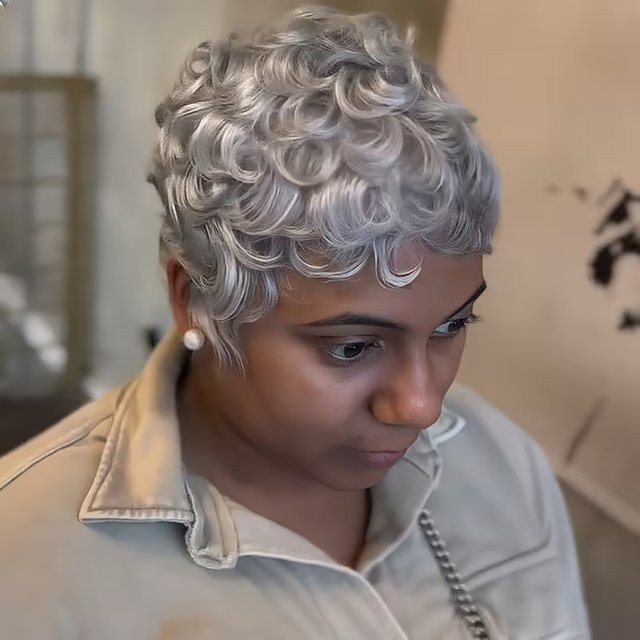 OYM HAIR Pixie-Perücke, Grau, Echthaar, Damen - Bild 1