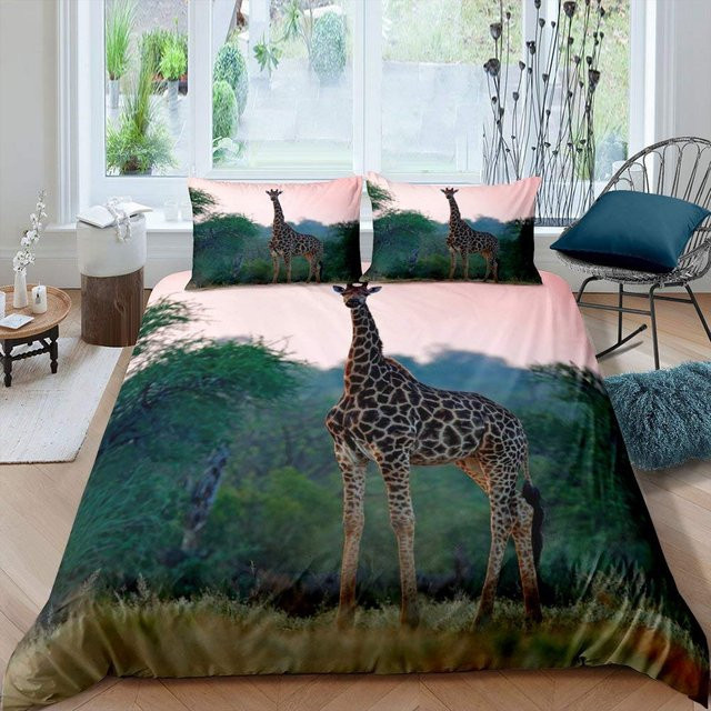 Flylo Giraffen Bettwäsche Set für Kinder, 3-teilig mit Motiv-Print, Mehrfarbig, B/H: 140 x 200 cm - Bild 1