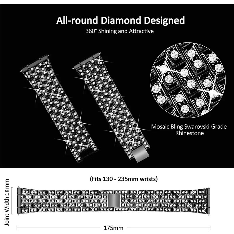 GETBAND Uhrenarmband Edelstahl, Metall, Diamant, Schwarz, Unisex - Bild 3