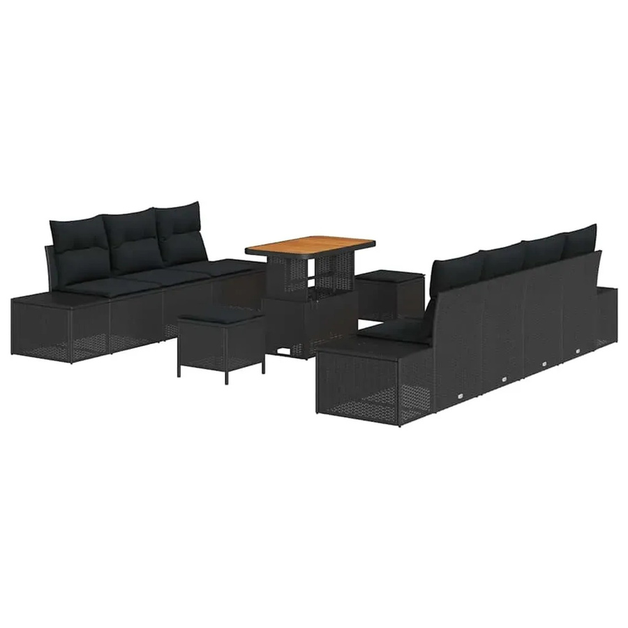 vidaXL Garten-Sofa-Set aus Polyrattan mit 10 Teilen und Kissen in Schwarz - Bild 2