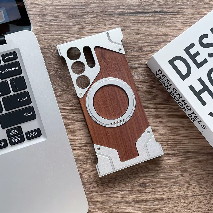 Magnetische Handyhülle aus Holz und Aluminiumlegierung für Samsung Galaxy S23 Ultra, S24 Ultra, S25 Ultra und S26 Ultra mit Magsafe Kompatibilität in Silver und Brown - Bild 2
