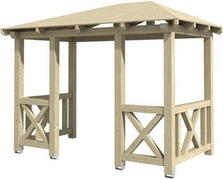 Skan Holz Haustür-Vordach Wismar 7 aus nordischer Fichte in Natur Beige, B/T: 351 x 187 cm - Bild 1