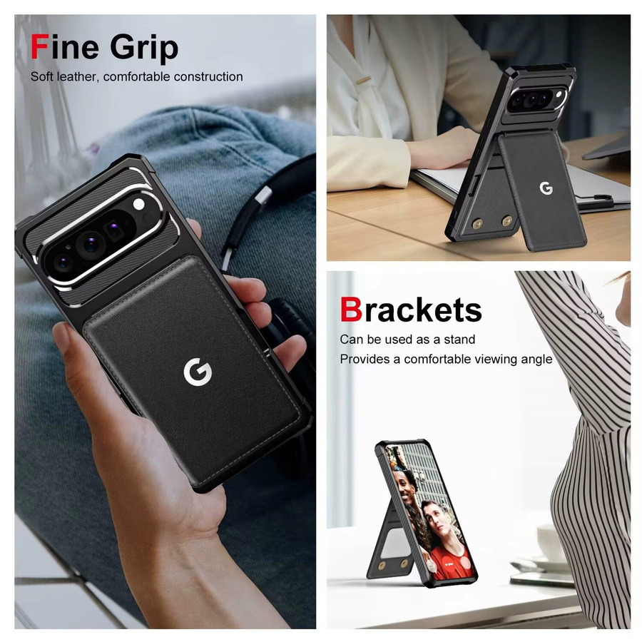 Leder-Flip-Fold Mappenhülle für Google Pixel 10 9 Pro XL 8 7 Pro mit Kartenhalter in Schwarz - Bild 2